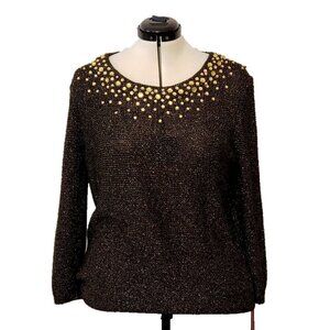Women's Black Embellished Scoop-Neck Metallic Pullover Sweater by Ruby Rd, SZ XL